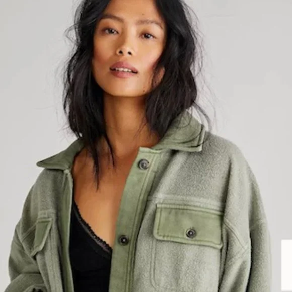 EUC Free People Ruby Oversized Fleece Shirt Jacket Shacket Jaded Cozy Size XS - Picture 1 of 8